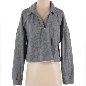 Vuori Sedona Polo Long Sleeve Fleece Sweatshirt Cropped Heather Grey Small